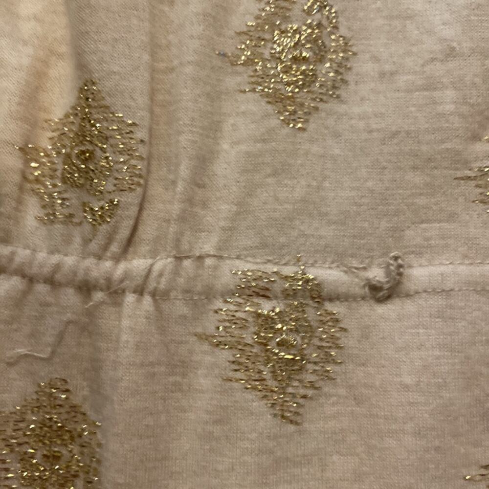 R & K Originals Vintage Short Cap Sleeve Midi Dress Tan & Gold Threaded Sz Small - Picture 8 of 11
